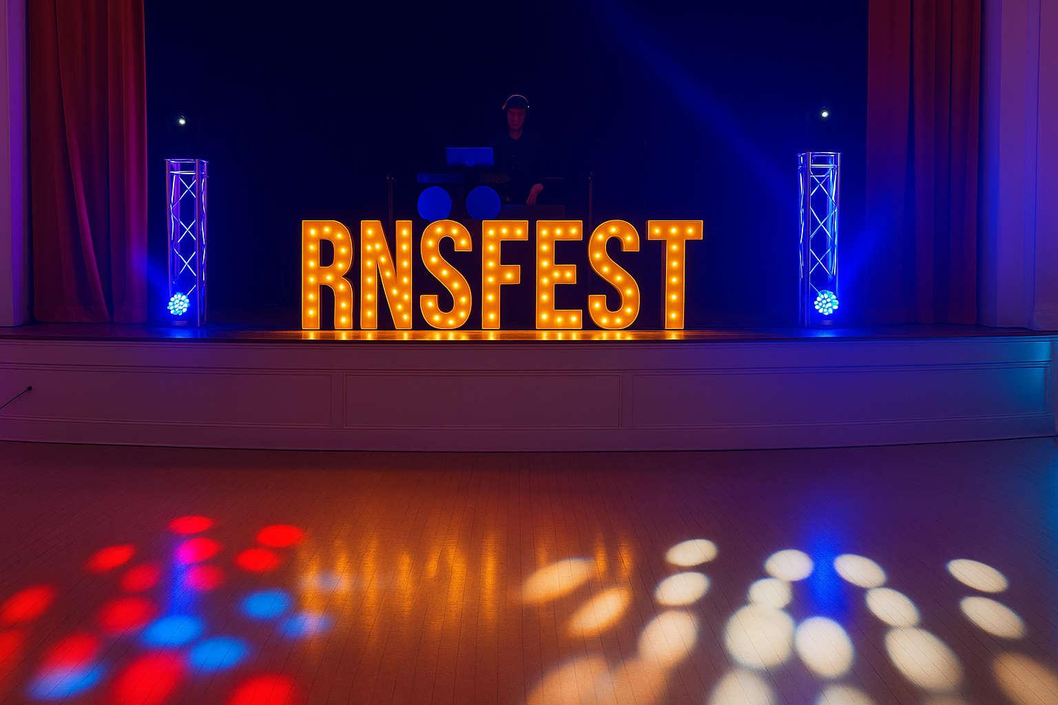 Professional event entertainment setup with dynamic lighting and sound equipment